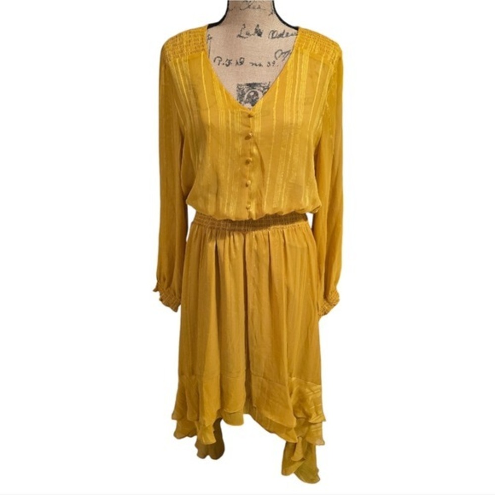 Nanette Lepore high low Ruffle Fully Lined Gold Ray Dress Plus‎ Size 16 New